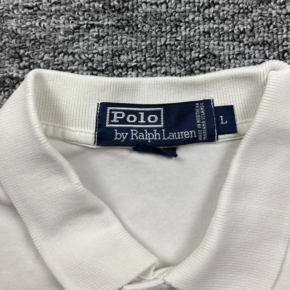 Vintage 90s Polo Ralph Lauren Short Sleeve Cream Polo Shirt Size Large